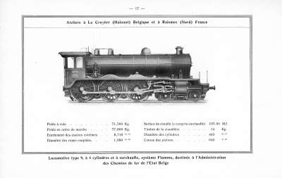 <b>Locomotive type 9, à 4 cylindres et à surchauffe, système Flamme</b><br>destinée à l'Administration des Chemins de fer de l'Etat Belge